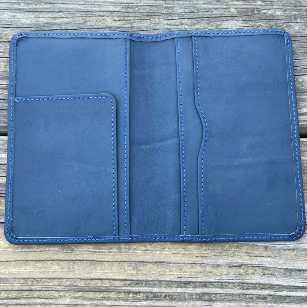 Leather Wallet Bi Fold Blue Card Holder Unisex Purse Handmade Genuine Leather